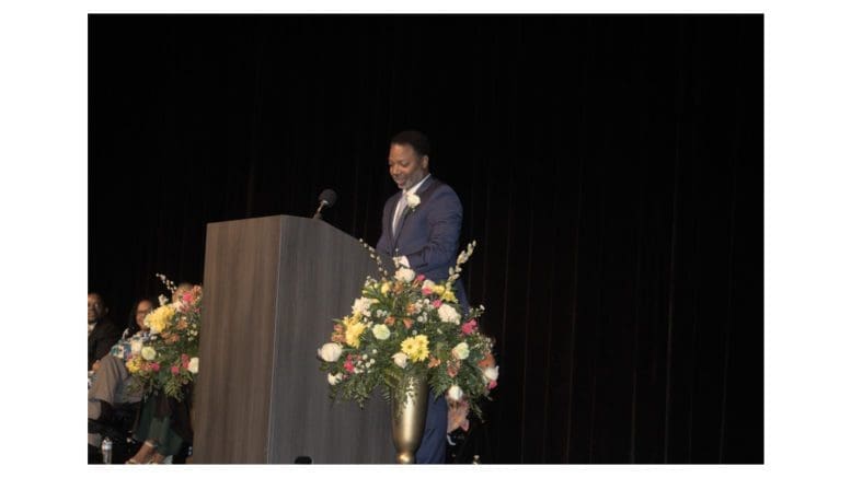 Mayor Michael Owens at a podium