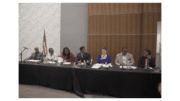 Mableton District 1 Councilman Ron Davis, Mableton District 2 Councilwoman Dami Oladapo, Mableton District 3 Councilwoman Keisha Jeffcoat, Mayor Michael Owens, Mableton District 4 Councilwoman Patricia Auch, Mableton District 5 Councilman T.J. Ferguson, Mableton District 6 Councilwoman Debora Herndon all seated in a row at a table