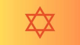 A red Star of David on a gold background