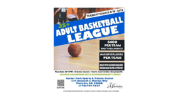 The poster for Marietta's adult basketball league, $400 per team $50 per free agent