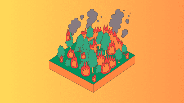 Graphic of wildfire flames spreading through trees