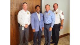 L-R Cobb Police Chief Stuart VanHoozer, Mableton Mayor Michael Owens, Cobb Public Safety Director Michael Register, and Cobb Fire Chief William Johnson