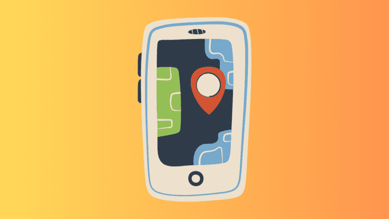 A graphic of a cellphone with the GPS activated