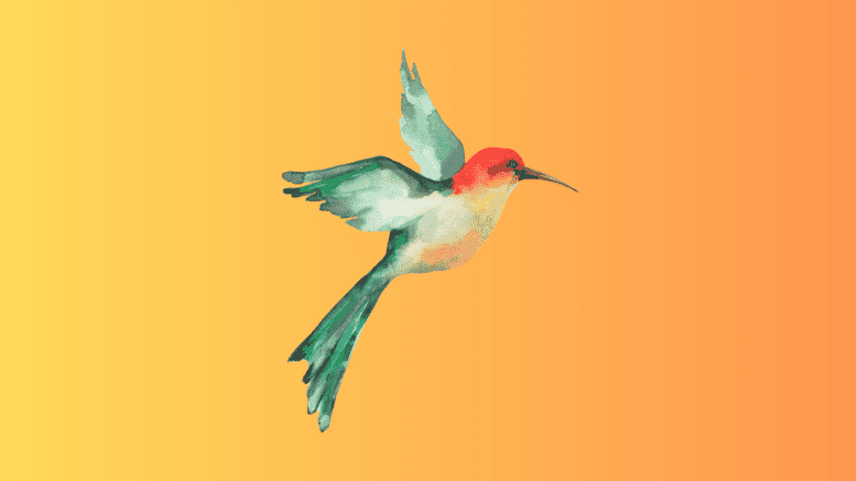 A pastel drawing of a hummingbird in flight