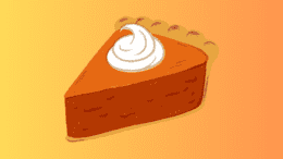 A drawing of a slice of pumpkin pie