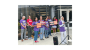 Wheeler senior Haya Fatmi introduced the Georgia Youth Coalition. standing in a line in front of Cobb school district offices)