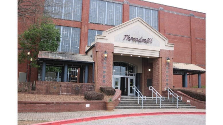 The entrance to the Threadmill Complex, a large brick converted factory building