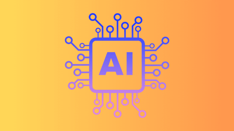 A diagram of a microchip with the letters "AI" in the center