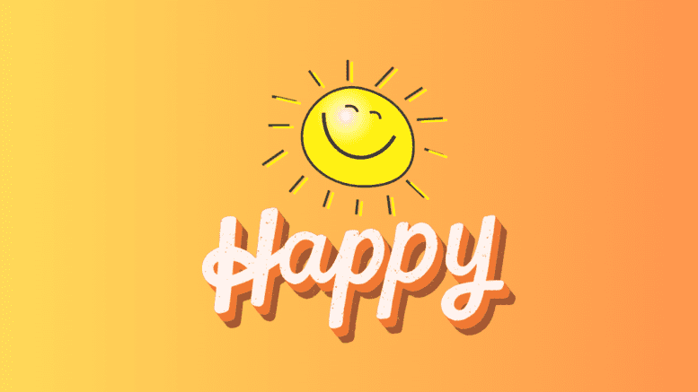 A smiling sun and the word "Happy"