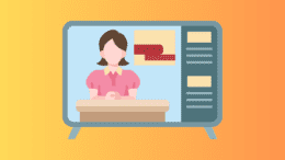 Drawing of a television with a woman behind a desk onscreen