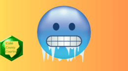 A cartoon sphere with a face and icicles hanging signifying freezing weather