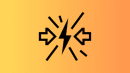 a symbol representing a clash, with two arrows pointing toward a lightning bolt