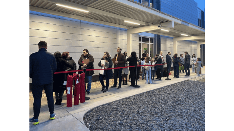 Long line outside the Cobb County School District building