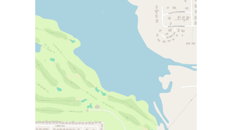 A map of the area of Lake Allatoona where the Northwest Water Reclamation Facility