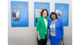 KSU President Kathy Schwaig and Georgia Travis at the event honoring the late Rev. Harris Travis.