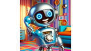 a cartoon robot talking on a phone