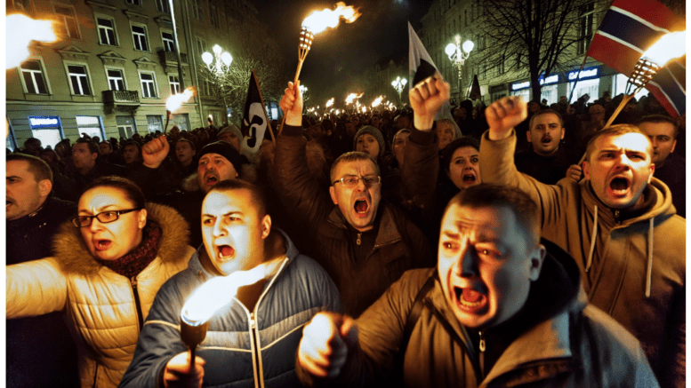 A mob of angry people