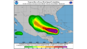 NOAA map of Hurricane Beryl's trajectory