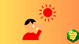 A cartoon figure of a man sweating in the hot sun