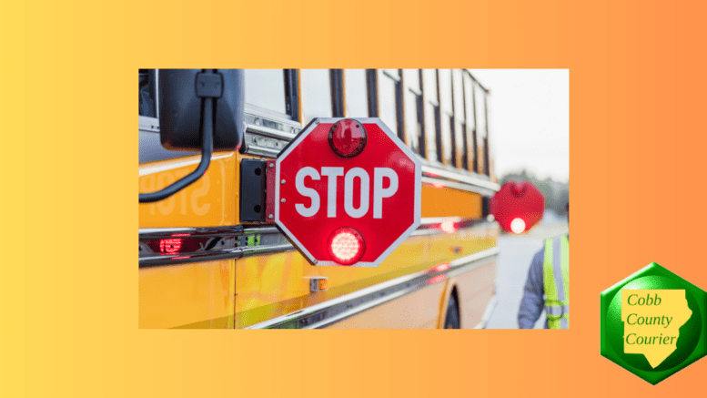 School bus with stop arm extended