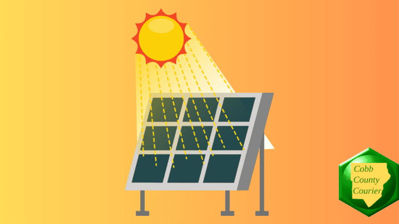 Drawing of sun shining down on solar panels