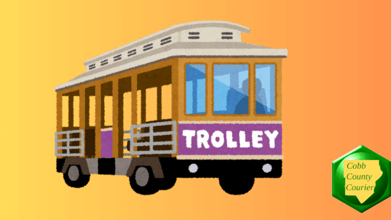 A color drawing of a trolley