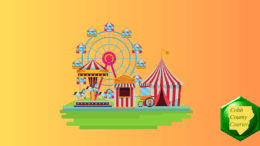 An amusement park with a Ferris wheel