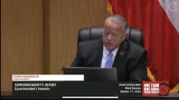 screenshot of Chris Ragsdale during school board work session