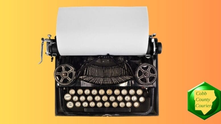 A graphic of an old-fashioned manual typewriter