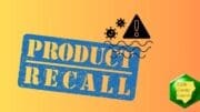 A product recall stamp along with a warning triangle and drawing of micro-organisms