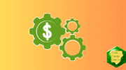 Three gears, the largest one with a dollar sign in the middle