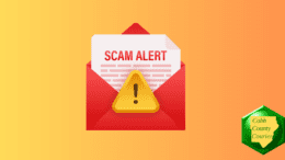 An icon of mail with a "scam alert" symbol and text over it