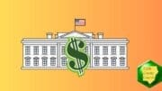 A drawing of the White House with a dollar sign superimposed on it