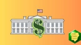 A drawing of the White House with a dollar sign superimposed on it