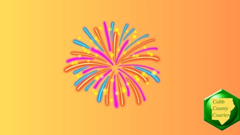 Drawing of fireworks bursting colorfully in the air