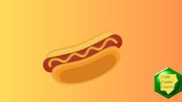 Color graphic of a hot dog in a bun with mustard