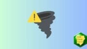 Drawing of a tornado with a triangular alert icon beside it