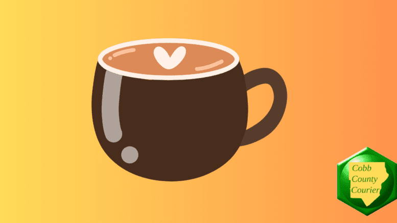 Color drawing of a brown mug of coffee