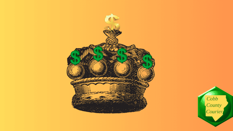 An imperial crown with dollar signs inset