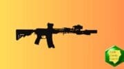 A drawing of a high-tech-looking assault rifle