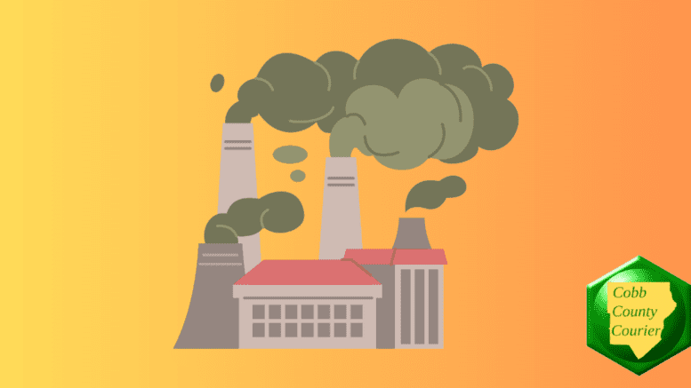 Drawing of a factory spewing smoke