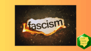 A burning piece of paper with "fascism" printed on it