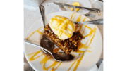 pecan pie topped with ice cream