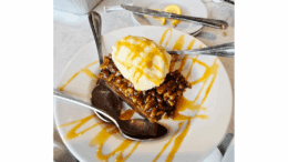 pecan pie topped with ice cream