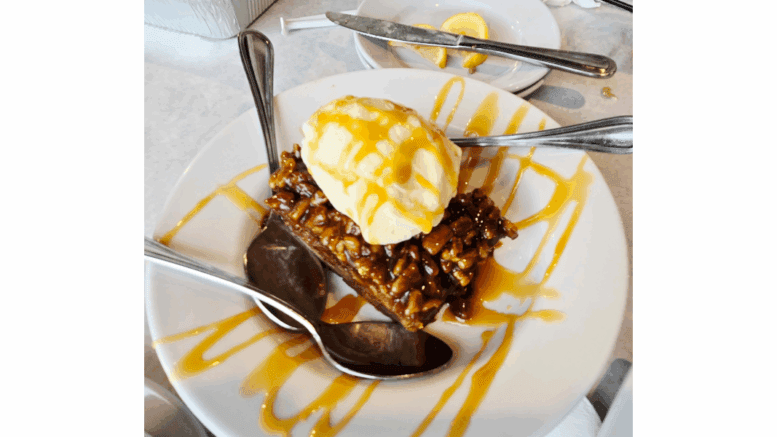 pecan pie topped with ice cream