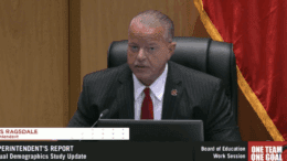 Screenshot of Cobb school superintendent Chris Ragsdale from the school board video May 2025