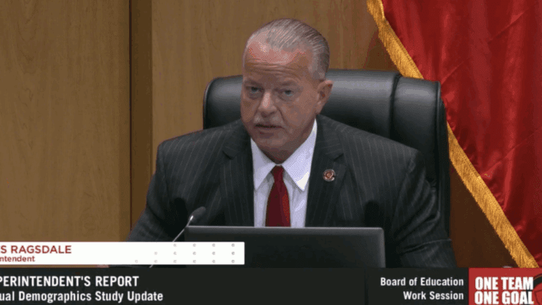 Screenshot of Cobb school superintendent Chris Ragsdale from the school board video May 2025