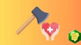 and axe coming down on a heart with a cross