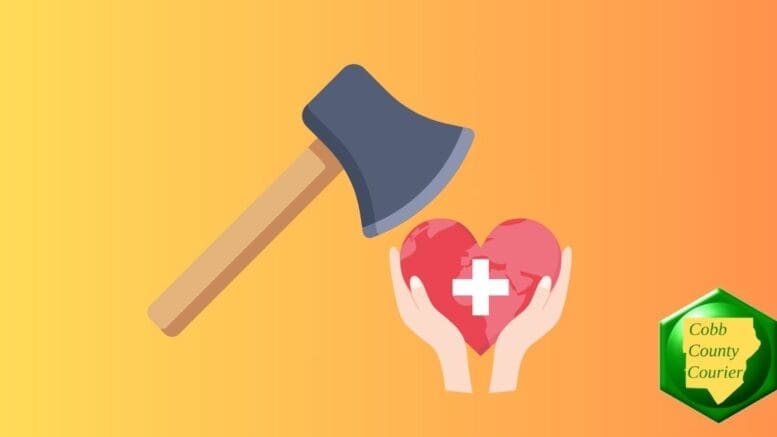 and axe coming down on a heart with a cross