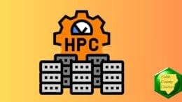 Graphic of a dial indicator labeled HPC over a cluster of servers
